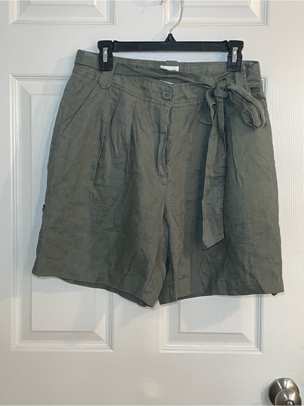 NWT Line of Oslo New Carla 100% Linen Shorts Green Size Large Tie High Waist